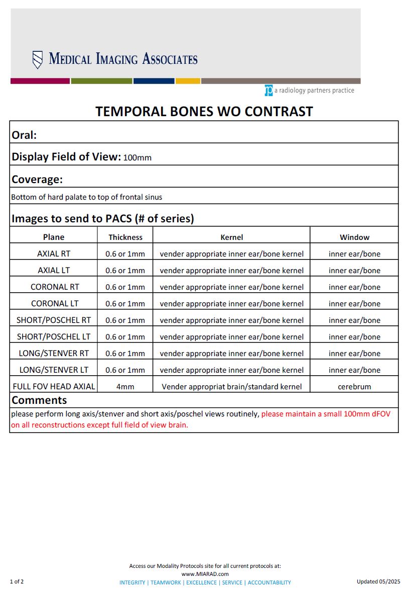 CT Temporal Bone Without Contrast 05-2025